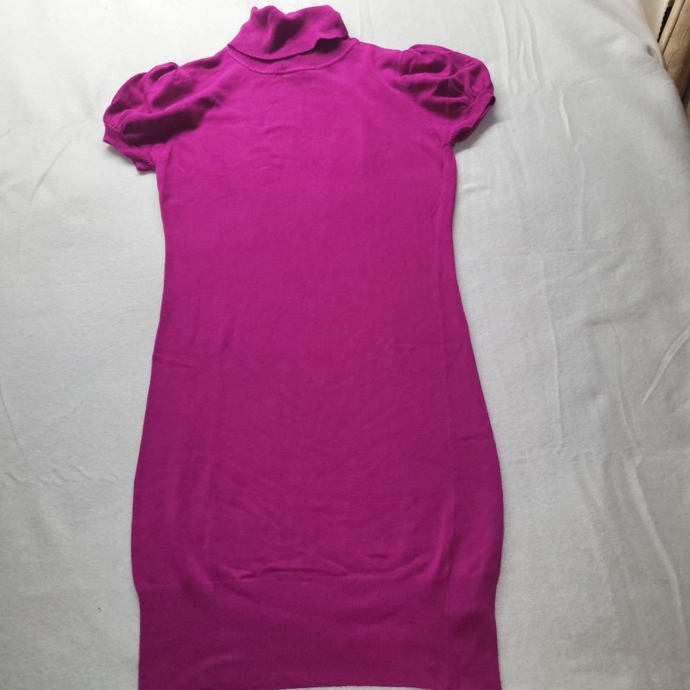 Seduction Brand Womens Fushia Bodycon Short Sleeve Turtleneck Sweater Dress